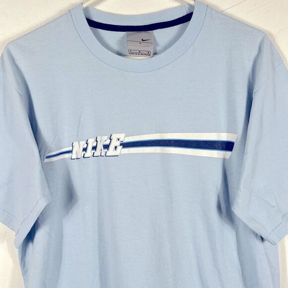 🔥 Vintage Y2K NIKE Block Spellout Graphic Tee Men Light Blue Sz Lg - PERFECT! - Picture 2 of 5